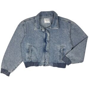 Celebrity Pink Denim Bomber Jacket Juniors XL Snap Front Cropped Boxy Y2K Chic